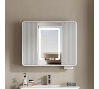RRrawgff Espejo para botiquín, Espejo de baño con Puerta corrediza, Espejo de tocador Moderno con luz LED Inteligente de un Solo Color, antivaho y luz Frontal, gabinete de baño rústico (Blanco, 70 cm