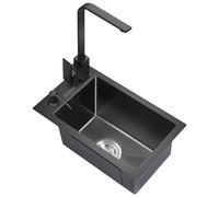 RRrawgff Fregadero de Cocina pequeño con Grifo Cuadrado, Fregadero de un Solo Seno de Acero Inoxidable con dispensador de jabón (46 x 28 cm)