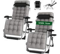 RRrawgff Juego de 2 sillas de jardín - Tumbona reclinable para Exterior e Interior, con Cojines, cómodas y Plegables, con Sistema de Gravedad Cero (B - con cojín Gris, Juego de 2)