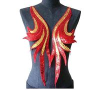 RRRIOT - Parche de tela de encaje de lentejuelas doradas azules, bordado con aplicaciones para vestido, parche para coser de cuello Sexy Noble para decoración de boda, DIY-rojo (1)