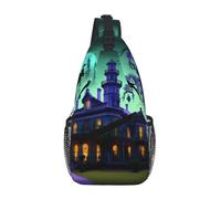 RRSZCC Black Haunted Mansions - Bolso bandolera para hombres y mujeres, bolso de hombro pequeño, impermeable, mini mochila cruzada para senderismo