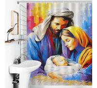 RRTYVFD 1 cortina de ducha de baño con pintura de belén navideño, resistente al moho, de poliéster moderno, repelente al agua, 142 x 170 cm
