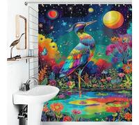 RRTYVFD 2 cortinas de ducha con diseño de pájaro arcoíris en un jardín mágico, a prueba de moho, para uso diario, hogar, elegante, lavable, decoración de baño para remolque de viaje, 143 x 180 cm