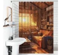 RRTYVFD Acogedora cortina de ducha de esquina con diseño de ratón de biblioteca, resistente al moho, impermeable, tela de poliéster, decoración de baño, para bañera y ducha, 119 x 180 cm
