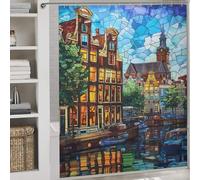 RRTYVFD Amsterdam Canal Glow Cortina de Ducha Impermeable Antimoho Tejido Poliéster Moderno Impermeable Tela Poliéster Impermeable para Caravana 177 x 180 cm