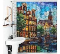 RRTYVFD Amsterdam Canal Glow - Cortina de ducha resistente al moho, tela de poliéster suave, resistente al moho, cortina de ducha de hotel para baño, 143 x 180 cm