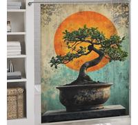 RRTYVFD Árbol bonsái con puesta de sol cortina de ducha impermeable molde diario hogar elegantes cortinas de baño arte moderno con ganchos 177 x 180 cm