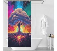 RRTYVFD Árbol de la vida en armonía cósmica - Cortina de ducha suave resistente al moho, hecha de tela 100% poliéster, ideal para baño y aseo de invitados (90 x 180 cm).