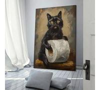 RRTYVFD Arte de pared abstracto con diseño de gato divertido para baño, sala de estar, inodoro, decoración de baño, imágenes grandes de 30 x 45 cm (12 x 18 pulgadas)
