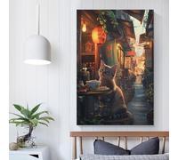 RRTYVFD Arte de pared de gato asiático para ramen, ideal para decoración rústica de baño, lienzo de 20 x 30 cm.