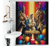 RRTYVFD Belén con reyes cortina de ducha resistente al moho con ganchos, impermeable, tela de poliéster moderna, repelente al agua, para baño, 53,54 x 70,87 pulgadas