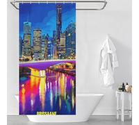 RRTYVFD Brisbane Nights City Lights Reflection - 1 cortina de ducha impermeable, resistente al moho, poliéster grueso, resistente, incluye 12 ganchos, 90 x 180 cm