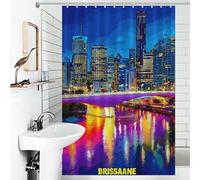 RRTYVFD Brisbane Nights City Lights Reflection - 1 cortina de ducha resistente al moho, con 12 ganchos, 119 x 180 cm