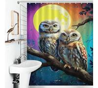 RRTYVFD Búhos bajo un colorido cielo lunar, cortina de ducha resistente al moho, 100% poliéster, moderno juego de decoración de baño para niños, mujeres y hombres, 143 x 180 cm