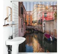RRTYVFD Canal al atardecer en Venecia, resistente al moho, impermeable, con ganchos, cortinas de baño de tela moderna, para niños, mujeres y hombres, 136 x 180 cm
