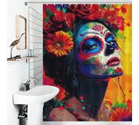 RRTYVFD Celebración del Día de los Muertos - 12 Cortina de Ducha Resistente al Moho, Lavable, Impermeable, de Tela, para Baño y Caravana, 53.54 x 70.87 Pulgadas
