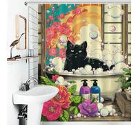 RRTYVFD Chill Cat in Bubble Bath Cortinas de ducha a prueba de moho con ganchos, cortina de ducha de tela impermeable con ganchos, tina de 56.30 x 70.87 pulgadas (143 x 180 cm)