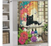 RRTYVFD Chill Cat in Bubble - Cortinas de ducha a prueba de moho con ganchos, tela impermeable de poliéster moderno, repelente al agua, para bañera, ducha, 163 x 180 cm