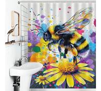 RRTYVFD Colorida impresión artística de abeja sobre flor - Cortina de baño de poliéster resistente al moho, gruesa y duradera, con diseño divertido para caravana, 143 x 180 cm