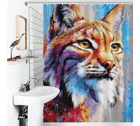 RRTYVFD Colorida obra de arte de retrato de lince - 1 cortina de ducha, resistente al moho, tela 100% poliéster, tela suave, cortina de ducha de hotel para caravana, 53,54 x 70,87 pulgadas