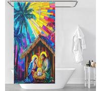 RRTYVFD Colorido Belén con palmeras, 1 juego de cortinas de ducha resistentes al moho para uso diario con 12 ganchos para baño y dormitorio, 90 x 180 cm