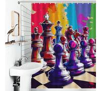 RRTYVFD Colorido juego de ajedrez - 1 cortina de ducha resistente al moho con ganchos, tejido impermeable de poliéster moderno, resistente al agua, para caravana, 53,54 x 70,87 pulgadas (136 x 180 cm)