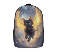 RRTYVFD Corgi galés impreso en 3D con alas de ángel - Un bonito estampado conmemorativo - Mochila infantil - Linda mochila escolar para niños y estudiantes de secundaria, Black Cat With Golden Wings