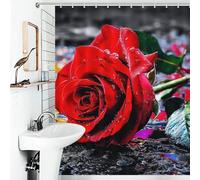RRTYVFD Cortina de baño de poliéster resistente al moho con gotas de lluvia sobre rosa roja para caravana, 56,30 x 70,87 pulgadas