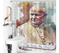 RRTYVFD - Cortina de ducha antimoho, con diseño de Papa San Juan Pablo II, con ganchos, de tela impermeable, para bañera, 143 x 180 cm (56,30 x 70,87 pulgadas).