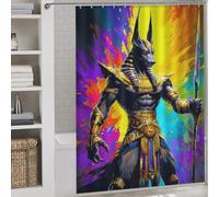 RRTYVFD Cortina de ducha Anubis, Dios egipcio del infierno, 1 cortina de poliéster gruesa, resistente y antimoho, con 12 ganchos, 163 x 180 cm (64,17 x 70,87 pulgadas).