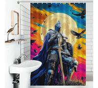 RRTYVFD Cortina de ducha "Caballero a la Luz de la Luna" de poliéster impermeable y suave, ideal para habitaciones de hotel y dormitorios (46,85 x 70,87 pulgadas).