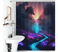 RRTYVFD Cortina de ducha "Cascada de bosque iluminado" impermeable y antimoho, 100% poliéster suave, ideal para hoteles y baños (143 x 180 cm). Tamaño: 143 x 180 cm.