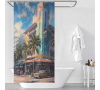 RRTYVFD Cortina de ducha "City of Salsa Miami USA", resistente al moho, elegante cortina de ducha con ganchos para baño (90 x 180 cm)