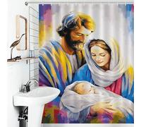 RRTYVFD Cortina de ducha con diseño de belén navideño, resistente al moho, elegante, lavable, 143 x 180 cm, ideal para baños y cuartos húmedos.