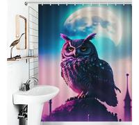 RRTYVFD Cortina de ducha con diseño de búho sobre nube, antimoho, con ganchos, tela impermeable, para niños, mujeres y hombres, 143 x 180 cm