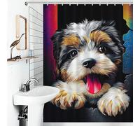 RRTYVFD Cortina de ducha con diseño de cachorro colorido que mira a través de la pared, de poliéster impermeable y suave, resistente al moho, ideal para hoteles, 136 x 180 cm.