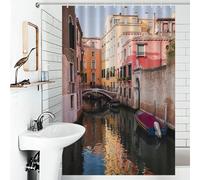 RRTYVFD Cortina de ducha con diseño de Canal al atardecer en Venecia, impermeable, resistente al moho, 100% poliéster, moderno juego de decoración de baño con ganchos, 119 x 180 cm