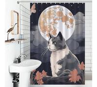 RRTYVFD Cortina de ducha con diseño de gato lunar JapanTh, tela de poliéster resistente al moho y al agua, 119 x 180 cm