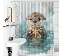 RRTYVFD Cortina de ducha con diseño de nutria con estrellas de mar, tela de poliéster suave, ideal para hoteles, baños y dormitorios universitarios (119 x 180 cm)