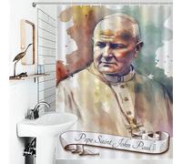 RRTYVFD - Cortina de ducha con diseño de Papa San Juan Pablo II, antimoho, con ganchos, de tela impermeable, decoración de baño, 136 x 180 cm (53,54 x 70,87 pulgadas)