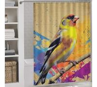 RRTYVFD Cortina de ducha con diseño de pinzón dorado en AST artísticamente diseñado, sin moho, con ganchos, material impermeable, divertida cortina de ducha para caravana de 163 x 180 cm