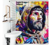 RRTYVFD Cortina de ducha con diseño de San Francisco de Asís, un colorido homenaje a prueba de moho, impermeable, con ganchos para el baño, 136 x 180 cm.