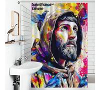 RRTYVFD Cortina de ducha con diseño de San Francisco de Asís - Un colorido homenaje hecho de poliéster grueso y duradero, resistente al moho, repelente al agua, 119 x 180 cm