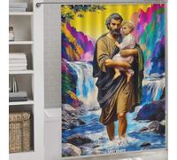 RRTYVFD Cortina de ducha con diseño de San José con niño en el paisaje vibrante, resistente al moho, tela de poliéster impermeable, tela suave, 163 x 180 cm