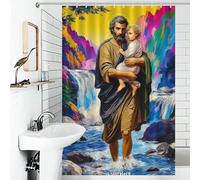 RRTYVFD Cortina de ducha con diseño de San José con niño en el paisaje vivo, impermeable, resistente al moho, gruesa y duradera, de poliéster, incluye 12 ganchos, 119 x 180 cm