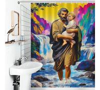 RRTYVFD Cortina de ducha con diseño de San José con niño en un paisaje vibrante, antimoho, elegante cortina de ducha para uso diario, 136 x 180 cm