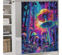 RRTYVFD Cortina de ducha con diseño de seta de bosque de neón, resistente al moho, con ganchos, impermeable, decoración de baño, 64,17 x 70,87 pulgadas