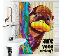 RRTYVFD Cortina de ducha con diseño de un ser curioso escalando un árbol arcoíris, resistente al moho y al agua, de tela, 119 x 180 cm