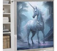 RRTYVFD Cortina de ducha con diseño de unicornio en el mundo del hielo, tela de poliéster suave, ideal para cuarto de baño y dormitorio, 177 x 180 cm