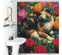 RRTYVFD Cortina de ducha con diseño floral Dreams, a Calico Cat's Serenity, resistente al moho, con ganchos, impermeable, de tela decorativa, 143 x 180 cm